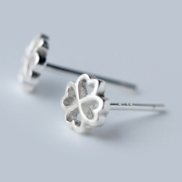 Four Leaf Clover Sterling Silver Earrings Irish - Picture 3 of 8